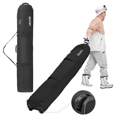 Ski Roller Bag, Up to 68.9 in/175 cm, Padded Snowboard Bag with Wheels for Air Travel, 600D Waterproof Oxford Fabric, with Adjustable Straps, for Skis Poles Goggles Gloves Helmet Boots (Black)