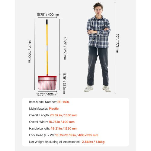 Hästgödselgaffel Trädgårdsredskap 18 Tänder Plast Högaffel Gödselkratta för Hö
