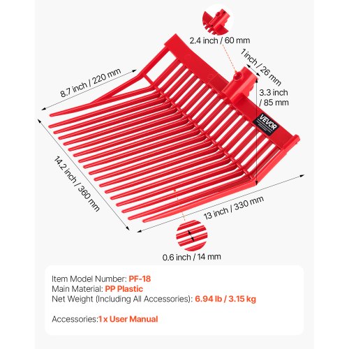 6 pcs. manure fork heads, 18 toothed fork heads for horse stables, mulch
