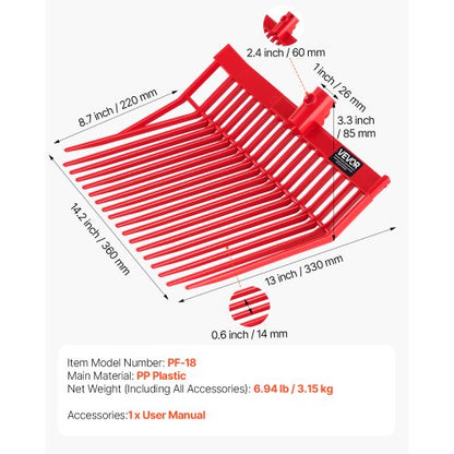 6 pcs. manure fork heads, 18 toothed fork heads for horse stables, mulch