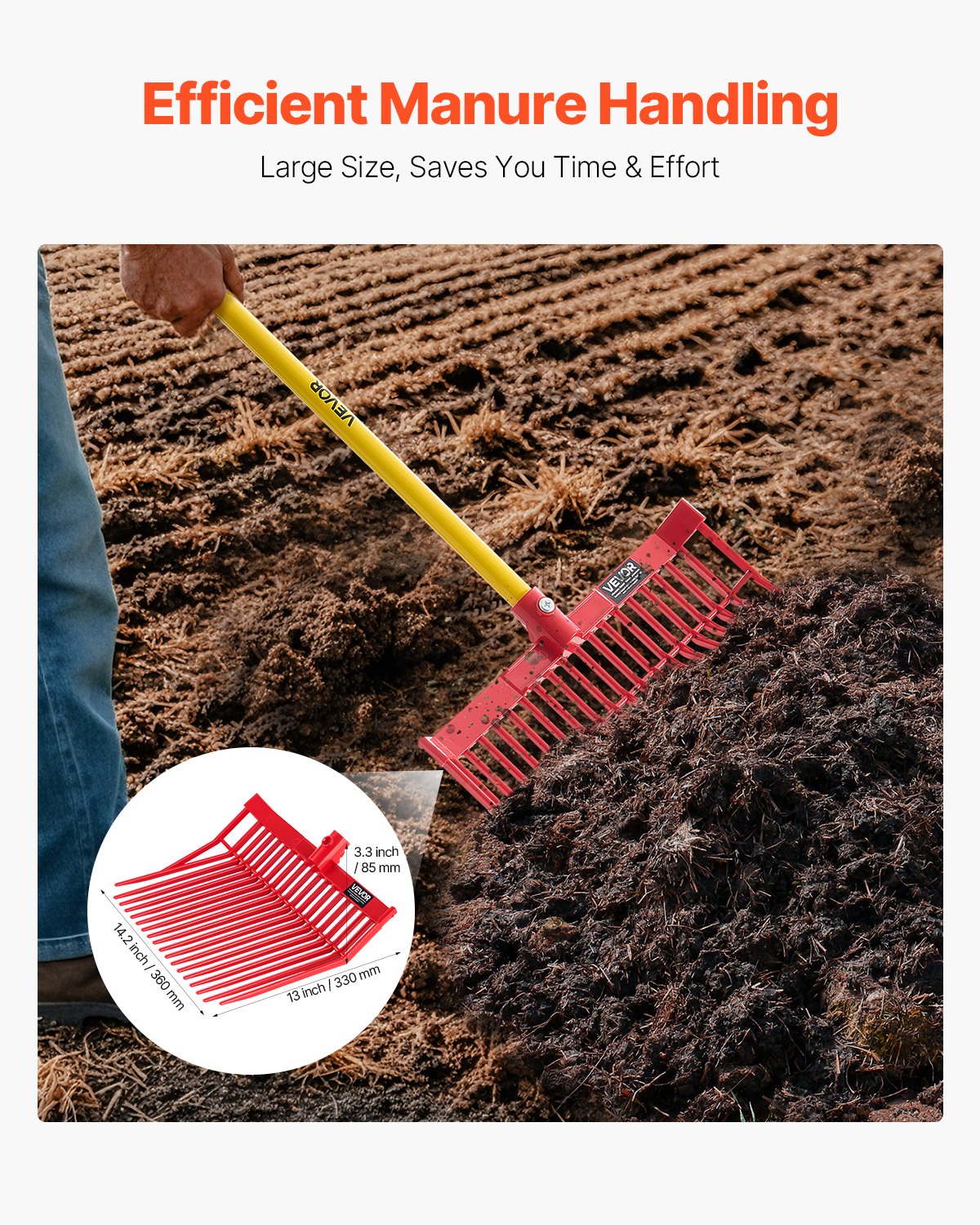 6PCS Manure Fork Replacement Head, 18 Angled Tines Horse Manure Fork Head, Durable Plastic Pitchfork Heads, Horse Mulch Rake for Picking up Stable Stall Muck Grass Hay Cleaning Farm Work