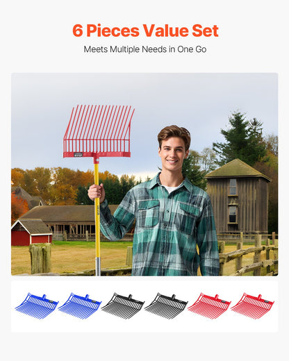 6PCS Manure Fork Replacement Head, 18 Angled Tines Horse Manure Fork Head, Durable Plastic Pitchfork Heads, Horse Mulch Rake for Picking up Stable Stall Muck Grass Hay Cleaning Farm Work