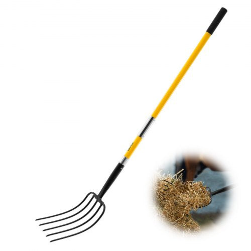 Garden Fork, 5-Tine Gardening Pitchfork with Fiberglass Handle, 57 in Heavy Duty Digging Fork with Y Grip, Forged Steel Spading Fork for Hay Potato Composting Transplanting Aeration