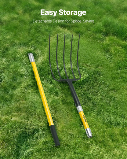Garden Fork, 5-Tine Gardening Pitchfork with Fiberglass Handle, 57 in Heavy Duty Digging Fork with Y Grip, Forged Steel Spading Fork for Hay Potato Composting Transplanting Aeration