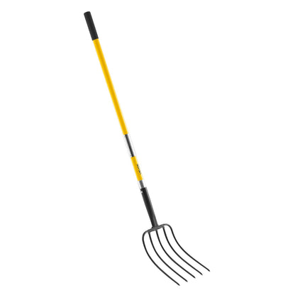 Garden Fork, 5-Tine Gardening Pitchfork with Fiberglass Handle, 57 in Heavy Duty Digging Fork with Y Grip, Forged Steel Spading Fork for Hay Potato Composting Transplanting Aeration