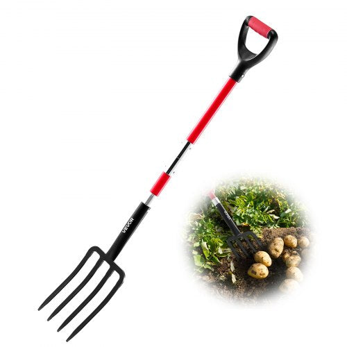 Garden Fork, 4-Tine Gardening Pitchfork with Fiberglass Handle, 45 in Heavy Duty Digging Fork with Y Grip, Forged Steel Spading Fork for Hay Potato Composting Transplanting Aeration
