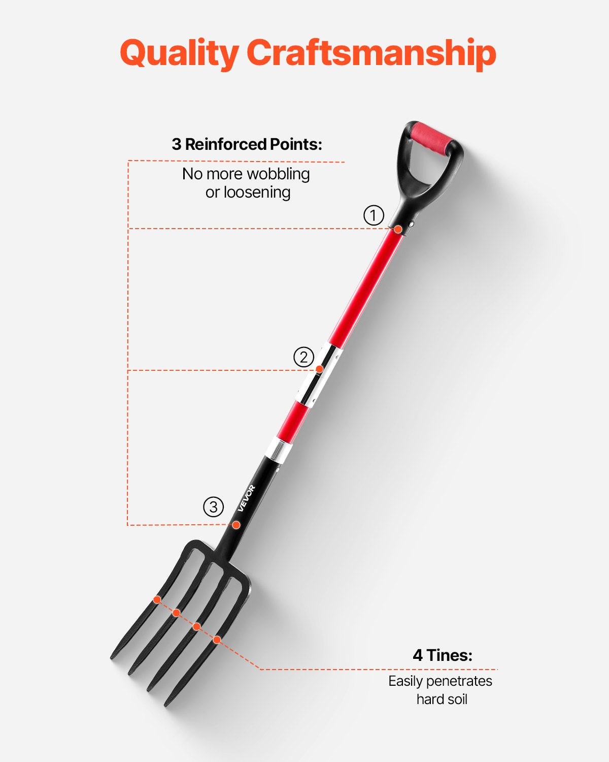 Garden Fork, 4-Tine Gardening Pitchfork with Fiberglass Handle, 45 in Heavy Duty Digging Fork with Y Grip, Forged Steel Spading Fork for Hay Potato Composting Transplanting Aeration