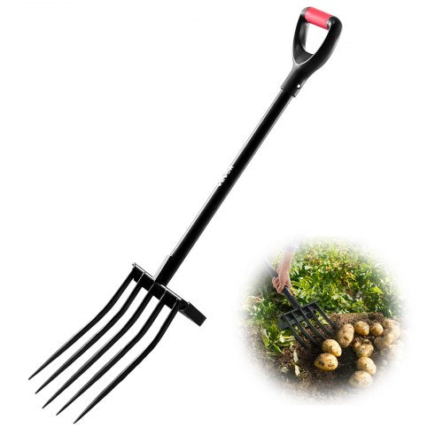 5-tine garden fork metal handle 41 inch spading pitchfork Y-grip heavy duty