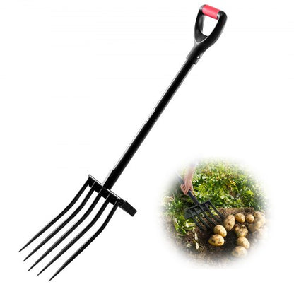 Garden Fork, 5-Tine Gardening Pitchfork with Metal Handle, 41 in Heavy Duty Digging Fork with Y Grip, Forged Steel Spading Fork for Hay Potato Composting Transplanting Aeration