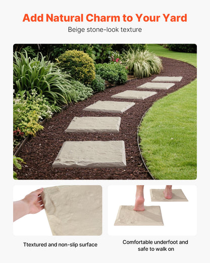 Garden Stepping Stones, 16Pcs 15.5 x 15.5 in, Decorative Stepping Stones with Stakes, Weather-Resistant Plastic Pathway Pavers, Smooth Surface, Outdoor Walkway for Lawn Patio Landscape, Beige