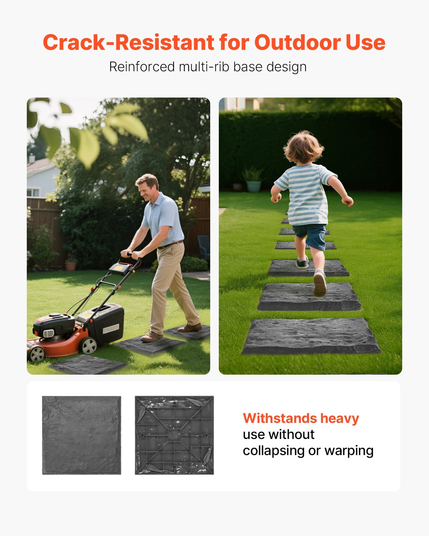 Garden Stepping Stones, 16Pcs 15.5 x 15.5 in, Decorative Stepping Stones with Stakes, Weather-Resistant Plastic Pathway Pavers, Smooth Surface, Outdoor Walkway for Lawn Patio Landscape, Grey