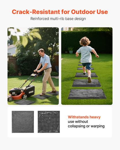 Garden Stepping Stones, 16Pcs 15.5 x 15.5 in, Decorative Stepping Stones with Stakes, Weather-Resistant Plastic Pathway Pavers, Smooth Surface, Outdoor Walkway for Lawn Patio Landscape, Grey