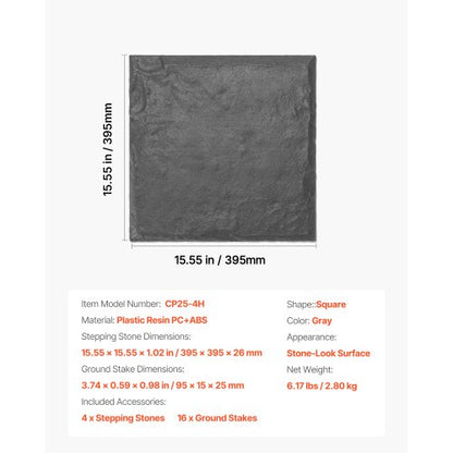 Dekorativa Trappstenar 4 st 15,5 x 15,5 tum Gräsmatta Gångstenar Grå