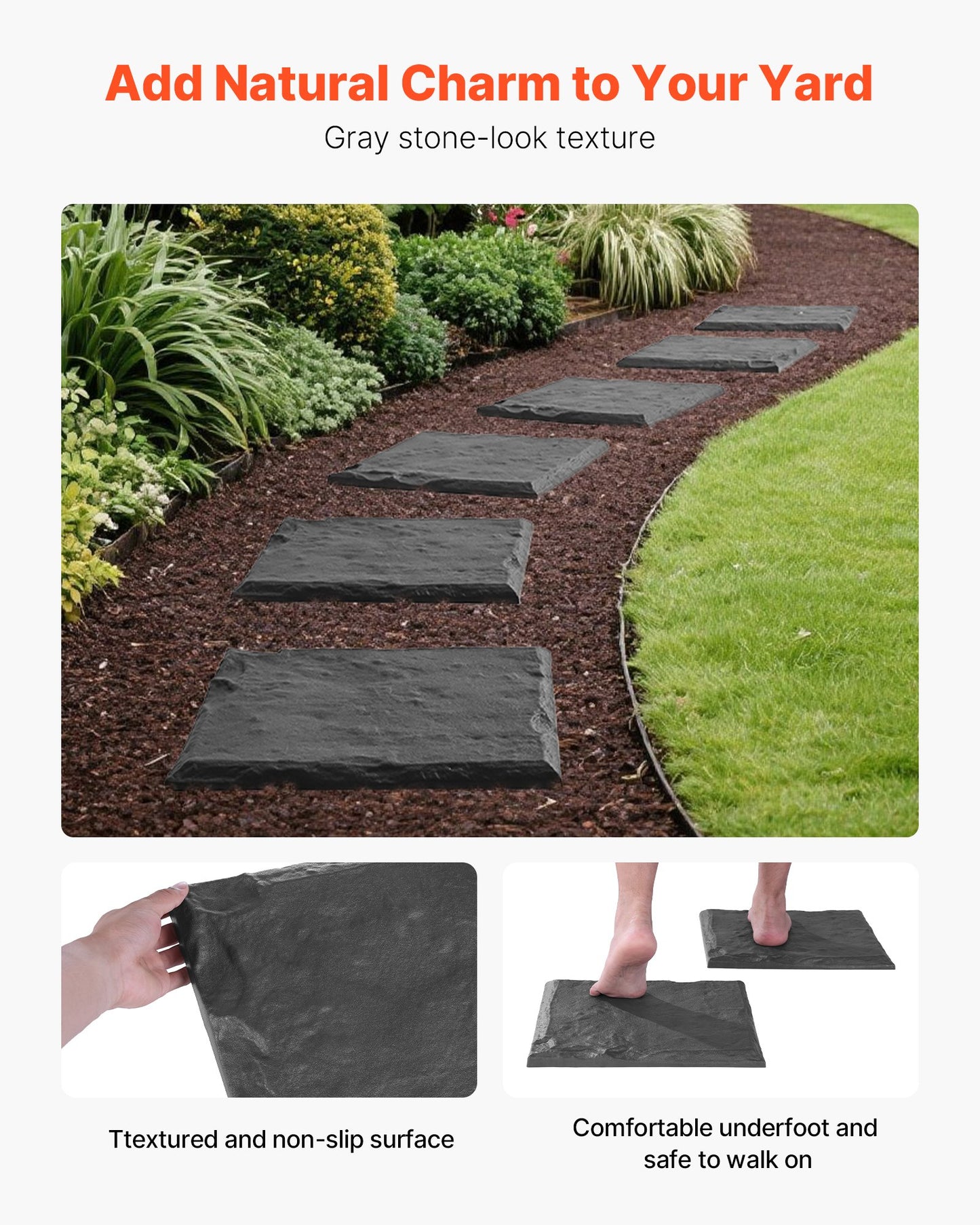 Garden Stepping Stones, 4Pcs 15.5 x 15.5 in, Decorative Stepping Stones with Stakes, Weather-Resistant Plastic Pathway Pavers, Smooth Surface, Outdoor Walkway for Lawn Patio Landscape, Grey