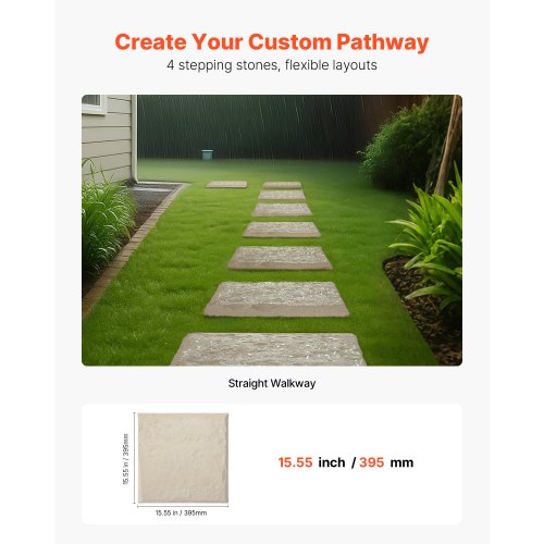 Dekorative Trittsteine, 4 Stück, 39,4 x 39,4 cm, Rasen-Trittsteine, Beige