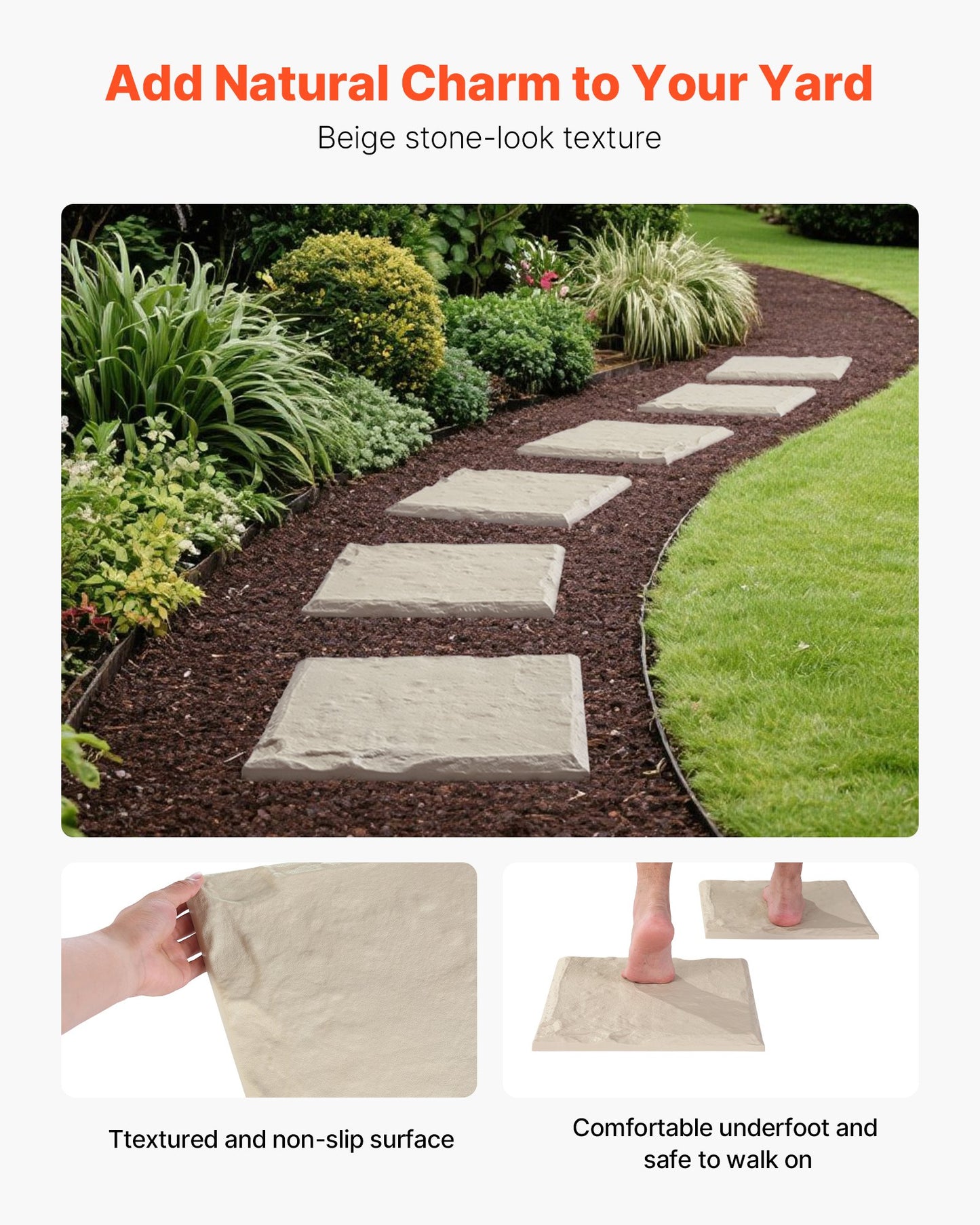 Garden Stepping Stones, 4Pcs 15.5 x 15.5 in, Decorative Stepping Stones with Stakes, Weather-Resistant Plastic Pathway Pavers, Smooth Surface, Outdoor Walkway for Lawn Patio Landscape, Beige