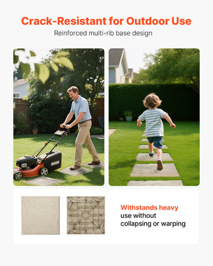 Garden Stepping Stones, 8Pcs 15.5 x 15.5 in, Decorative Stepping Stones with Stakes, Weather-Resistant Plastic Pathway Pavers, Smooth Surface, Outdoor Walkway for Lawn Patio Landscape, Beige