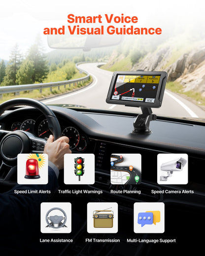 GPS Navigator for Car, 7 inch Touch Screen 16GB GPS Navigation System with Built-in Dash Cam, Voice Turn-by-Turn Guidance, Speed and Red Light Warning, Custom Truck Routing, for Car Truck RV