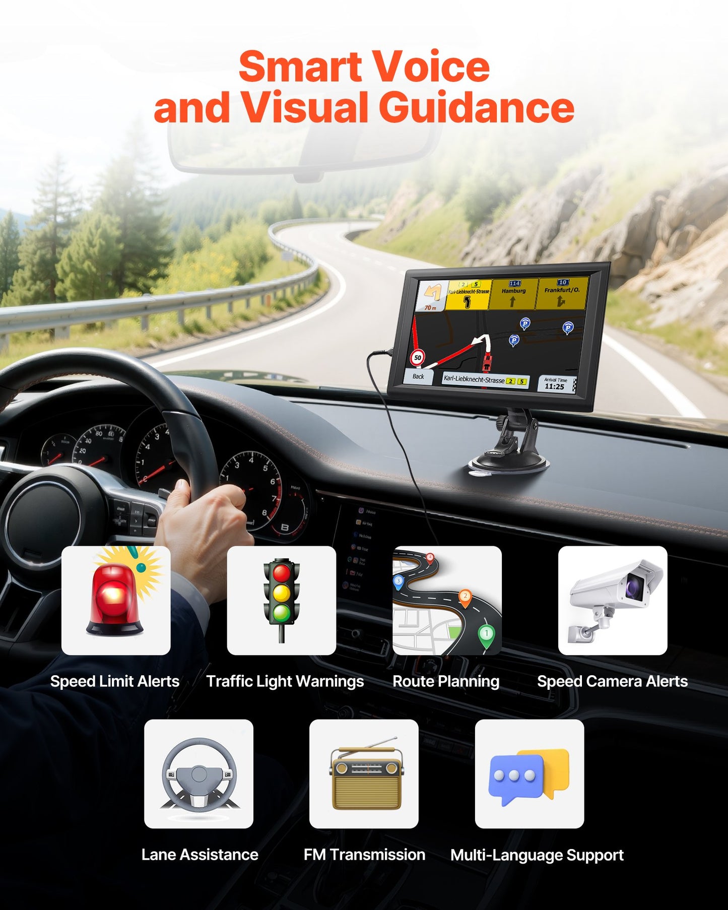 GPS Navigator for Car, 9 inch Touch Screen 16GB GPS Navigation System with Built-in Dash Cam, Voice Turn-by-Turn Guidance, Speed and Red Light Warning, Custom Truck Routing, for Car Truck RV