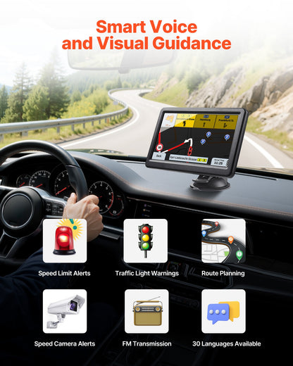GPS Navigator for Car, 7 inch Touch Screen 16GB GPS Navigation System with Lifetime Map Updates, Voice Turn-by-Turn Guidance, Speed and Red Light Warning, Custom Truck Routing, for Car Truck RV