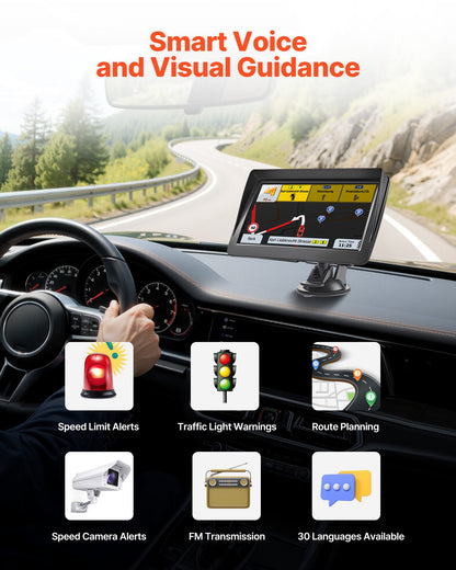 GPS Navigator for Car, 7 inch Touch Screen 8GB GPS Navigation System with Lifetime Map Updates, Voice Turn-by-Turn Guidance, Speed and Red Light Warning, Custom Truck Routing, for Car Truck RV