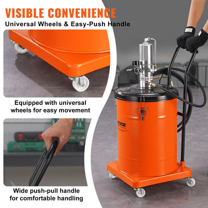 Grease Pump, 10.5 Gallon 40L Air Powered Grease Pump with 13 Feet High Pressure Hose and Grease Gun, Pneumatic Grease Bucket Pump with Wheels, Portable Grease Pump 50:1 Pressure Ratio