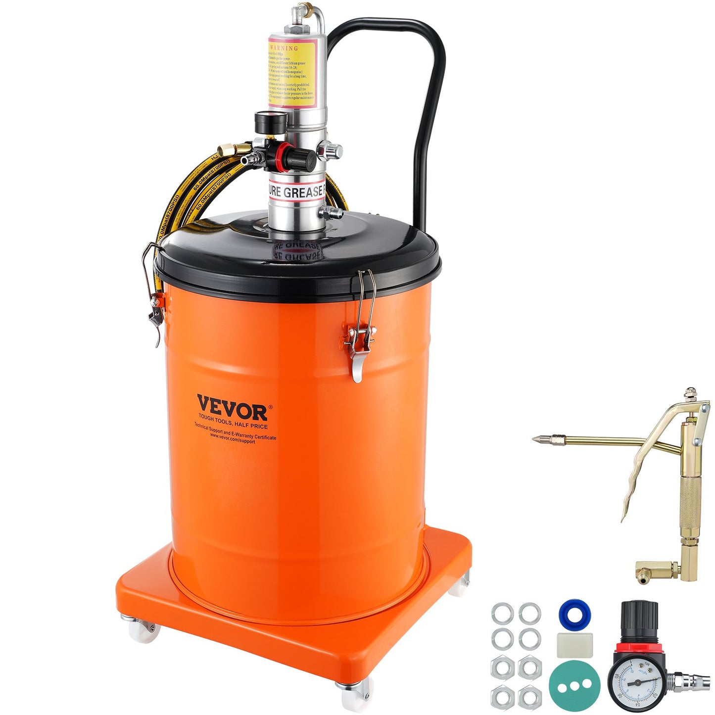 Grease Pump, 10.5 Gallon 40L Air Powered Grease Pump with 13 Feet High Pressure Hose and Grease Gun, Pneumatic Grease Bucket Pump with Wheels, Portable Grease Pump 50:1 Pressure Ratio