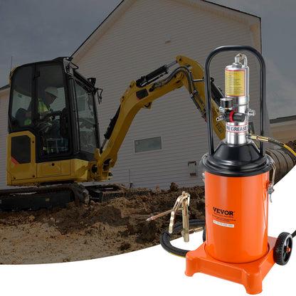 Grease Pump, 3 Gallon 12L, Air Operated Grease Pump with 13 ft High Pressure Hose and Grease Gun, Pneumatic Grease Bucket Pump with Wheels, Portable Lubrication Grease Pump 50:1 Pressure Ratio