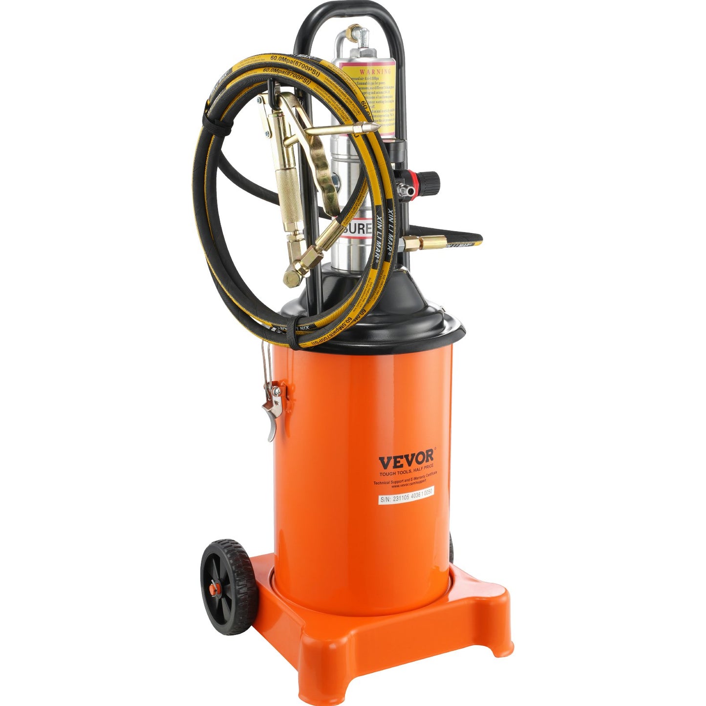 Grease Pump, 3 Gallon 12L, Air Operated Grease Pump with 13 ft High Pressure Hose and Grease Gun, Pneumatic Grease Bucket Pump with Wheels, Portable Lubrication Grease Pump 50:1 Pressure Ratio