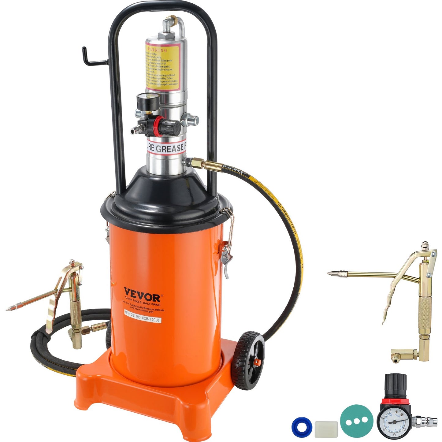 Grease Pump, 3 Gallon 12L, Air Operated Grease Pump with 13 ft High Pressure Hose and Grease Gun, Pneumatic Grease Bucket Pump with Wheels, Portable Lubrication Grease Pump 50:1 Pressure Ratio