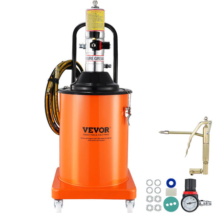 Grease Pump, 5 Gallon 20L, Air Powered Grease Pump with 13 Feet High Pressure Hose and Grease Gun, Pneumatic Grease Bucket Pump with Wheels, Portable Grease Pump 50:1 Pressure Ratio