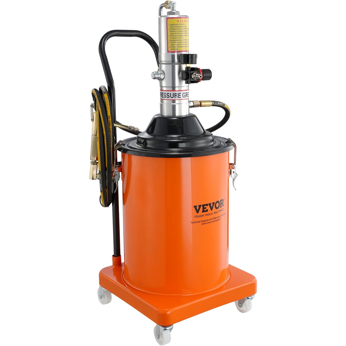 Grease Pump, 5 Gallon 20L, Air Powered Grease Pump with 13 Feet High Pressure Hose and Grease Gun, Pneumatic Grease Bucket Pump with Wheels, Portable Grease Pump 50:1 Pressure Ratio