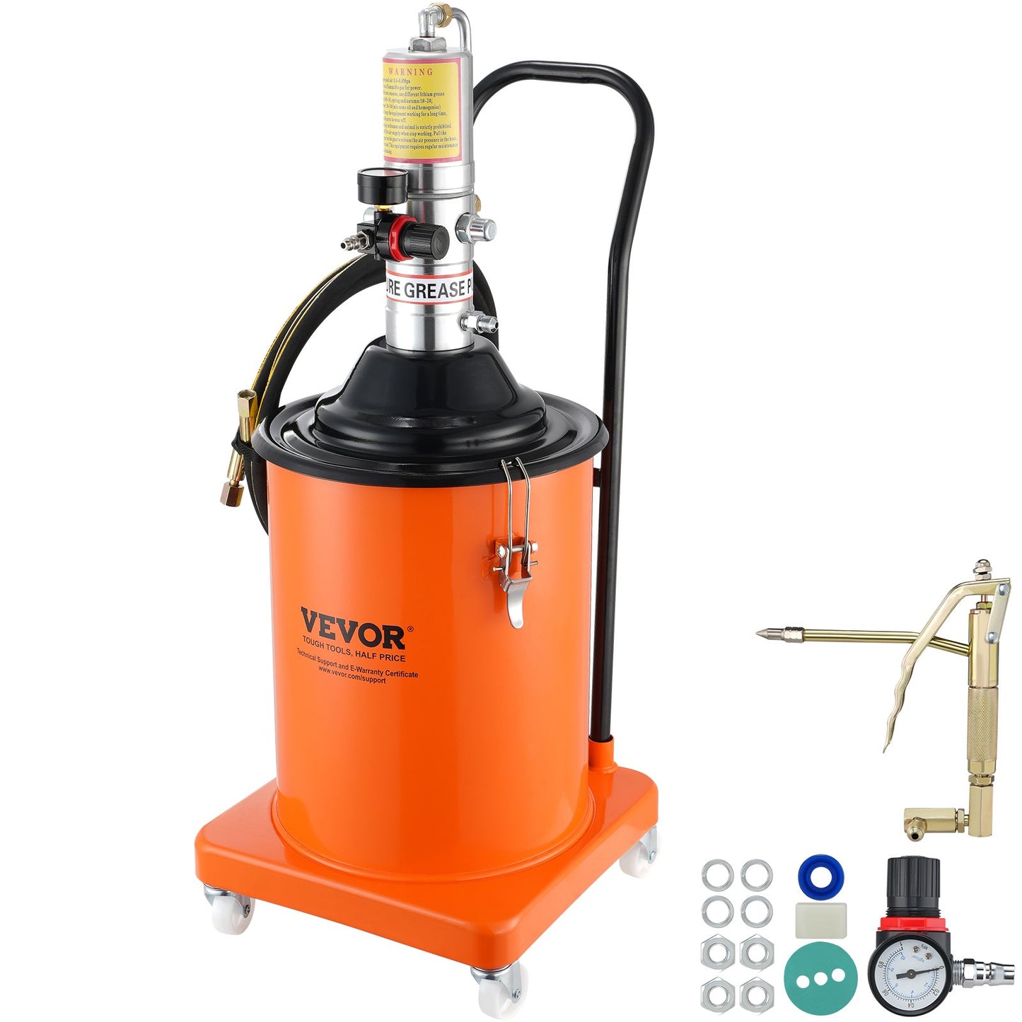 Grease Pump, 5 Gallon 20L, Air Powered Grease Pump with 13 Feet High Pressure Hose and Grease Gun, Pneumatic Grease Bucket Pump with Wheels, Portable Grease Pump 50:1 Pressure Ratio