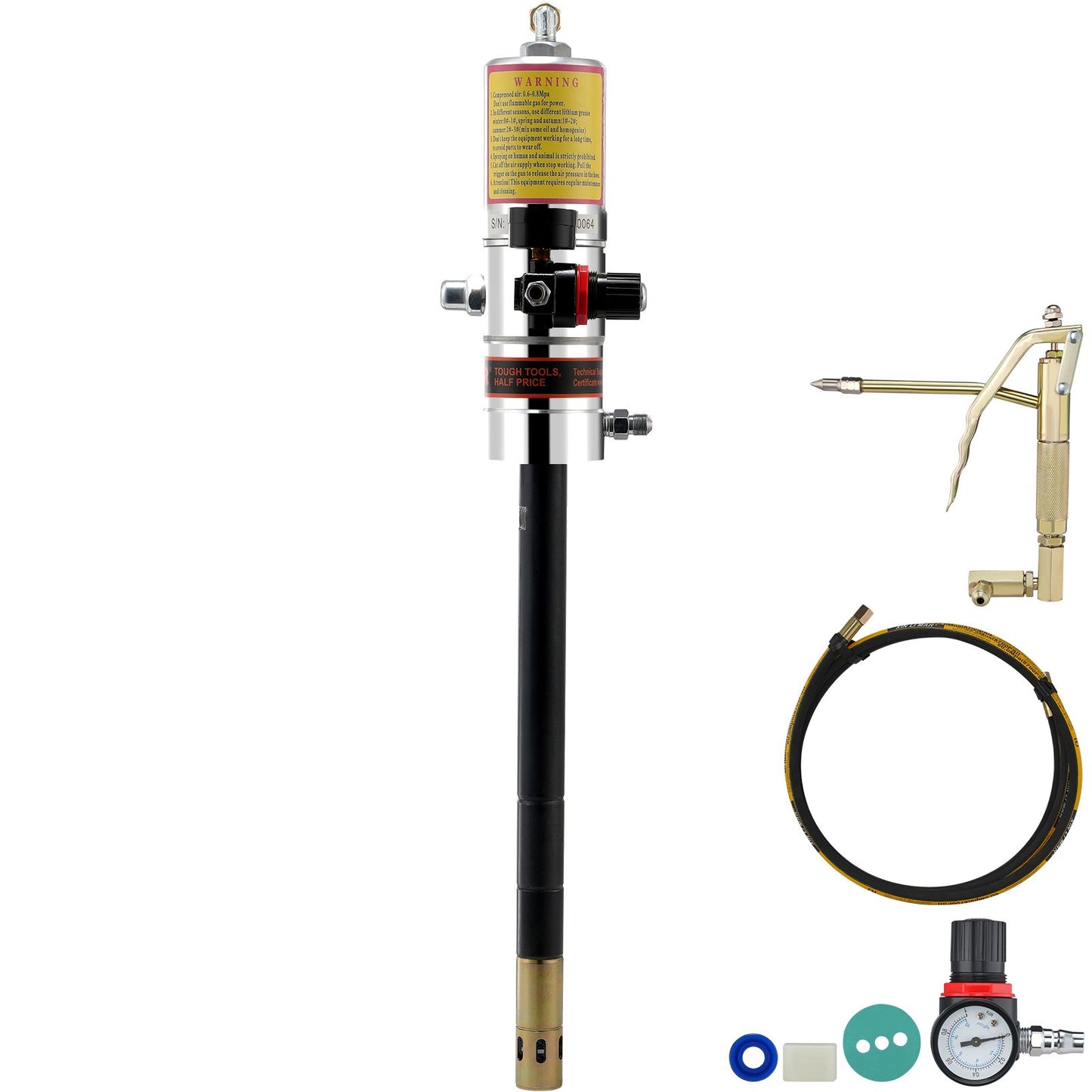 Grease Pump, 50:1 Pressure Ratio Air Powered Grease Pump with 13 Feet High Pressure Hose and Grease Gun, Pneumatic Grease Pump, Portable Lubricating Grease Pump with 360° Swivel Grease Gun Head