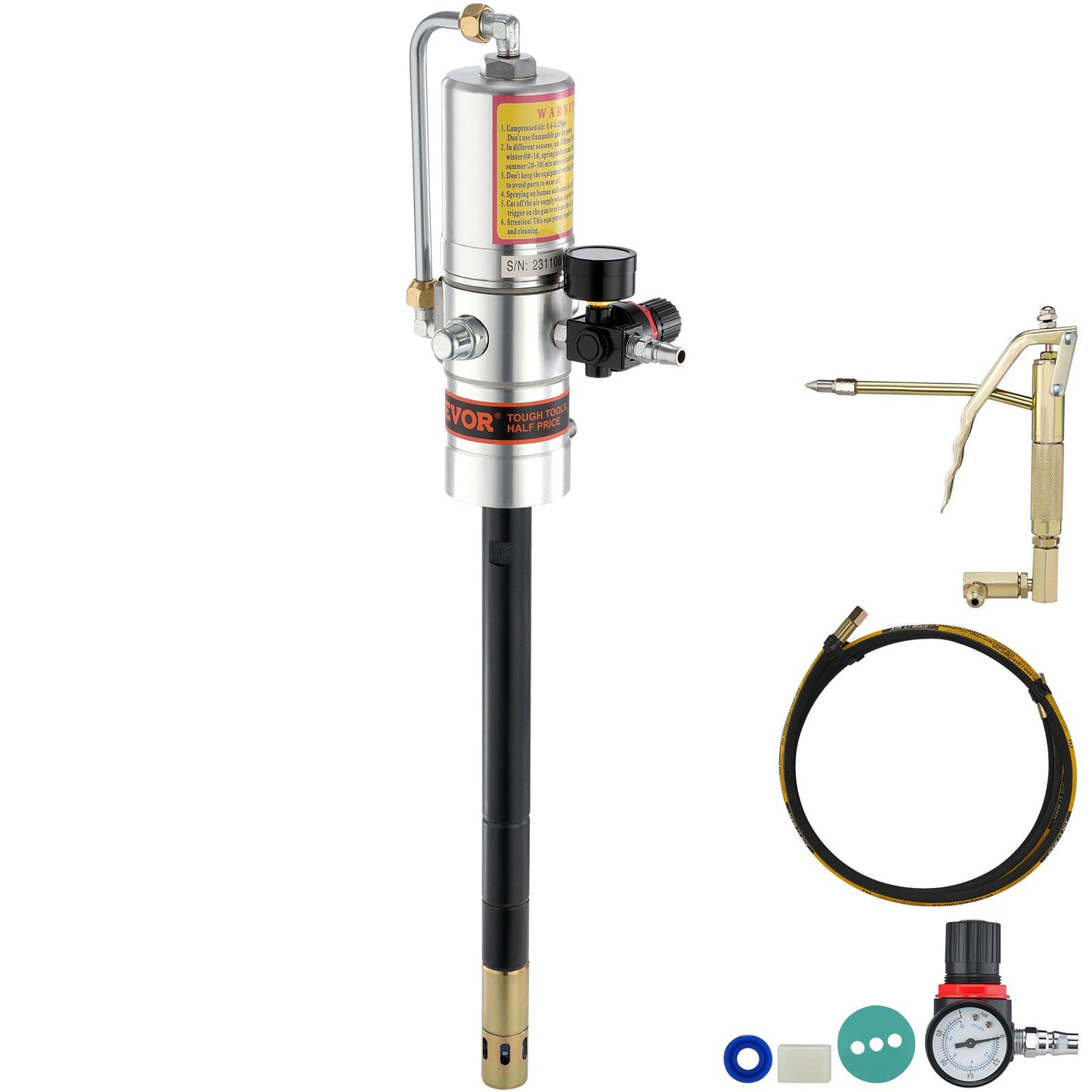 Grease Pump, 50:1 Pressure Ratio Air Powered Grease Pump with 13 Feet High Pressure Hose and Grease Gun, Pneumatic Grease Pump, Portable Lubricating Grease Pump with 360° Swivel Grease Gun Head