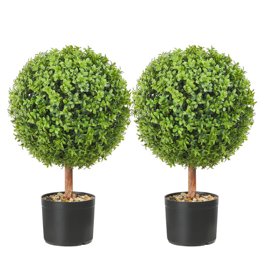 Artificial Topiaries Boxwood Trees, 24 Inch Tall (2 Pieces), Ball Shaped Faux Topiaries Plant with Planters, Green Feaux Plant with Replaceable Leaves and Gate for Indoor/Outdoor/Garden Decorative