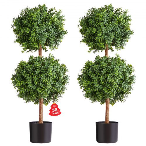Artificial Topiary Boxwood Double Ball, 2 Set 36 inch Faux Boxwood Plant Balls, Fake Silk Tree Look Real, Easy Assembly for Decor Front Porch Outdoor Patio Garden Balcony Backyard Indoor