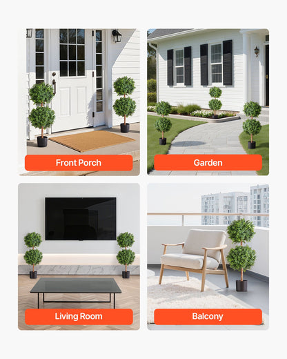 Artificial Topiary Boxwood Double Ball, 2 Set 36 inch Faux Boxwood Plant Balls, Fake Silk Tree Look Real, Easy Assembly for Decor Front Porch Outdoor Patio Garden Balcony Backyard Indoor