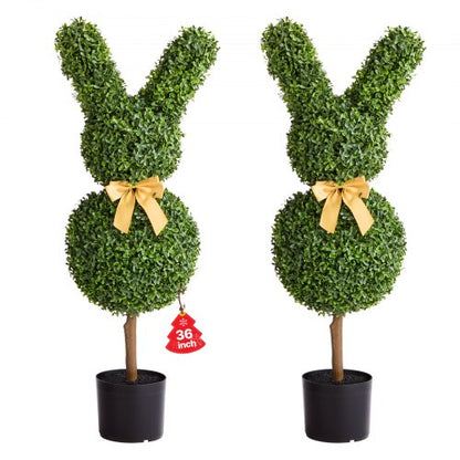 Artificial Topiary Bunny-Shape Boxwood Ball, 2 Set 36 inch Faux Boxwood Plant Balls, Fake Silk Tree Look Real, Easy Assembly for Decor Front Porch Outdoor Patio Garden Balcony Backyard Indoor