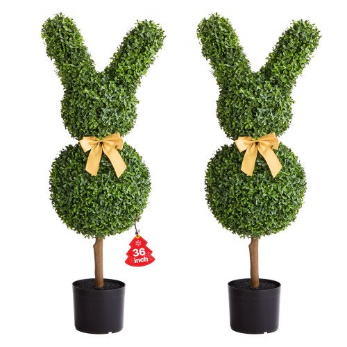 Artificial Topiary Bunny-Shape Boxwood Ball, 2 Set 36 inch Faux Boxwood Plant Balls, Fake Silk Tree Look Real, Easy Assembly for Decor Front Porch Outdoor Patio Garden Balcony Backyard Indoor