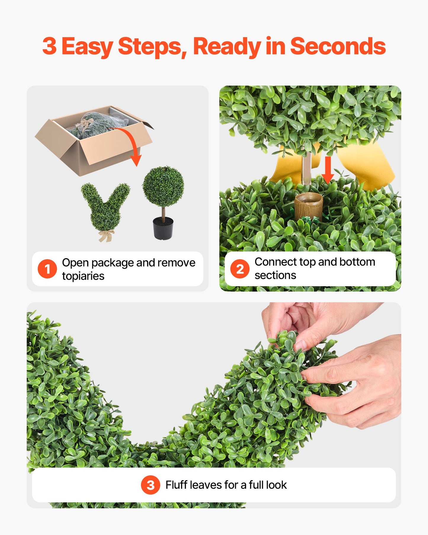 Artificial Topiary Bunny-Shape Boxwood Ball, 2 Set 36 inch Faux Boxwood Plant Balls, Fake Silk Tree Look Real, Easy Assembly for Decor Front Porch Outdoor Patio Garden Balcony Backyard Indoor