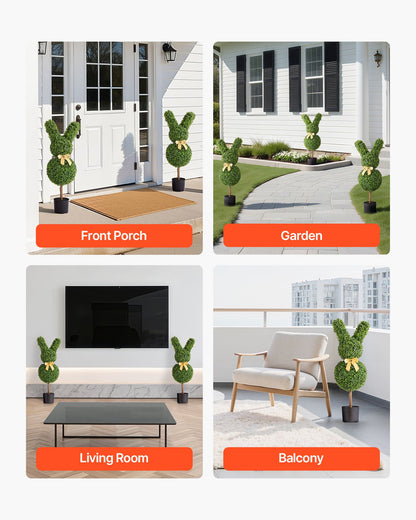 Artificial Topiary Bunny-Shape Boxwood Ball, 2 Set 36 inch Faux Boxwood Plant Balls, Fake Silk Tree Look Real, Easy Assembly for Decor Front Porch Outdoor Patio Garden Balcony Backyard Indoor