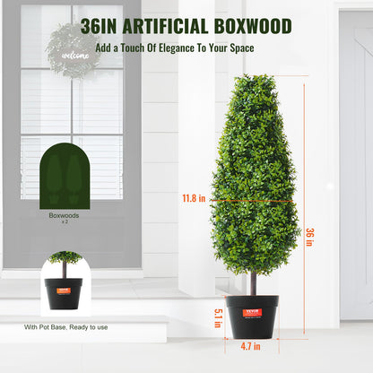 2-pack 3' konstgjord buxbom Topiary Tree Faux Plant UV-dekor inom/utomhus