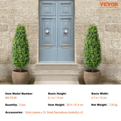 2-pack 3' konstgjord buxbom Topiary Tree Faux Plant UV-dekor inom/utomhus