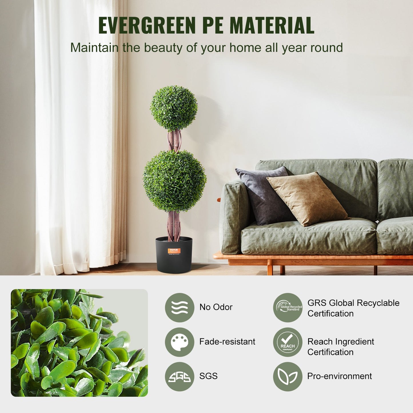 2-pack 3' konstgjord buxbom Topiary Tree Faux Plant UV-dekor inom/utomhus