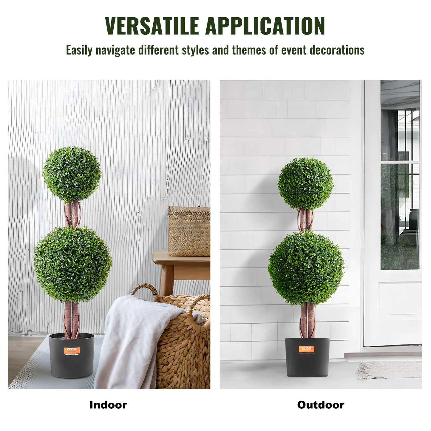 2-pack 3' konstgjord buxbom Topiary Tree Faux Plant UV-dekor inom/utomhus