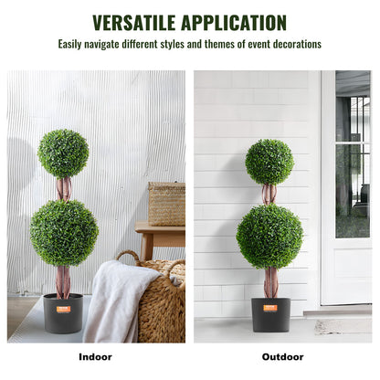 2-pack 3' konstgjord buxbom Topiary Tree Faux Plant UV-dekor inom/utomhus