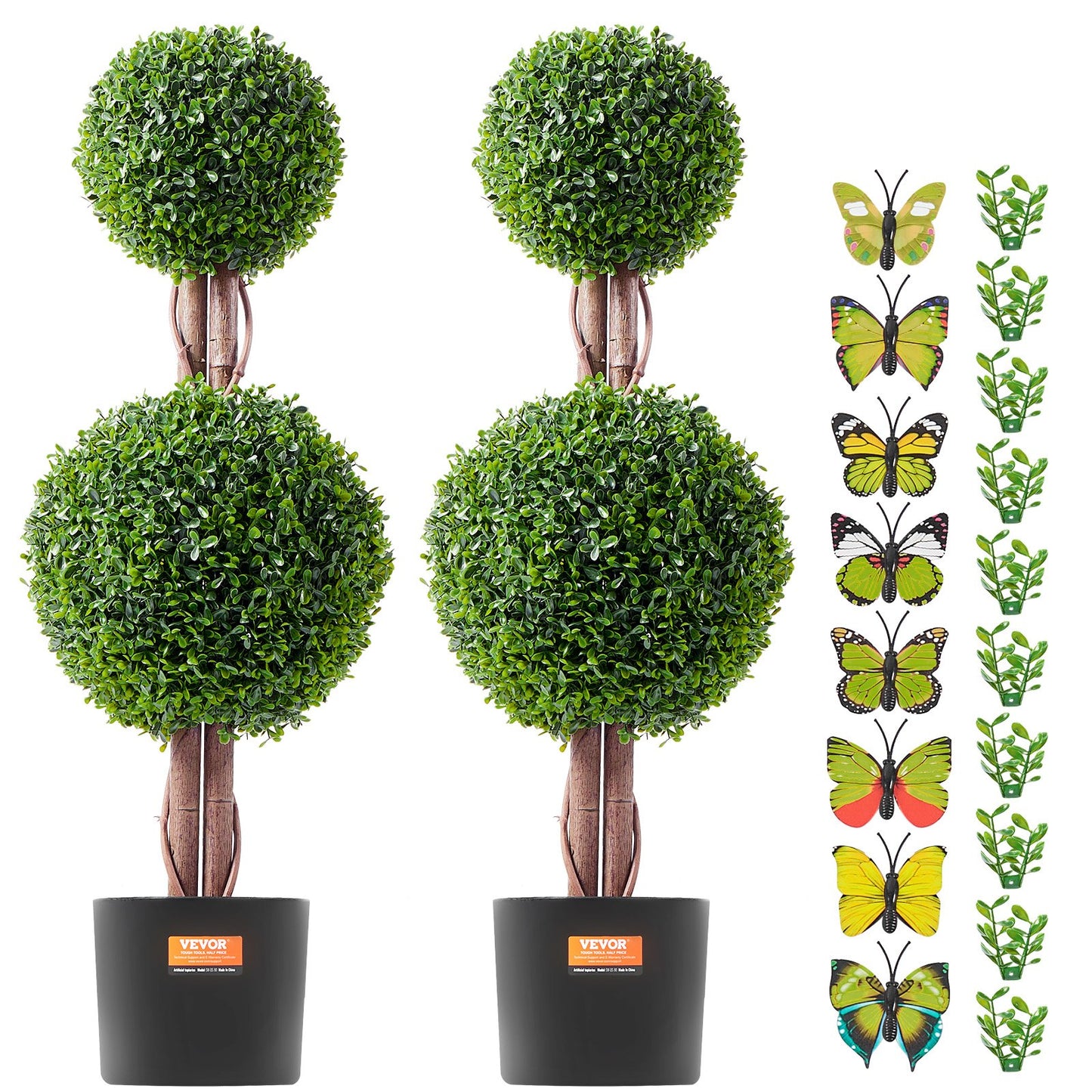2-pack 3' konstgjord buxbom Topiary Tree Faux Plant UV-dekor inom/utomhus