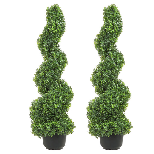 Artificial Topiaries Boxwood Trees, 4 Feet Tall (2 Pieces) Faux Topiary Plant Outdoor, Year-Round Green Feaux Plant with Replaceable Leaves for Decorative Indoor/Outdoor/Garden