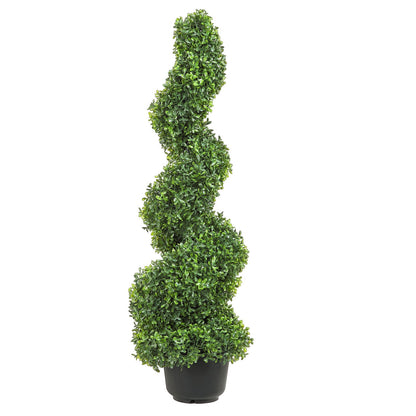 Konstgjorda topiaries buxbomsträd, 4 fot höga (2 stycken) faux topiary växt utomhus, året runt grön feaux planta med utbytbara löv för dekorativ inomhus/utomhus/trädgård